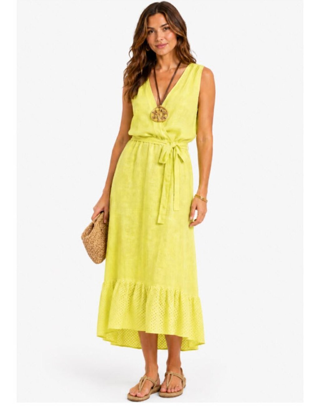 Via Signora Neon Yellow Linen Maxi Dress Medium fit